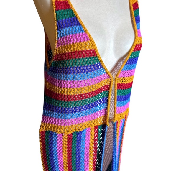 Anthropologie Runway 7 Rainbow Crochet Duster Sweater Vest Large Acrylic SM/MED - Picture 3 of 6